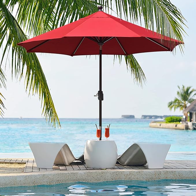 EliteShade USA 10-Year-Non-Fading 9Ft Market Umbrella Patio Umbrella Outdoor Table Umbrella with Ventilation,Logo Red