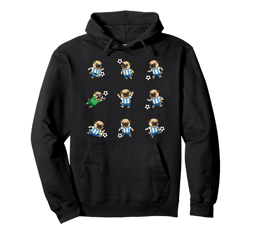 Pug Soccer Player Funny Dog Football Hoodie - Fun Novelty Design Men Women