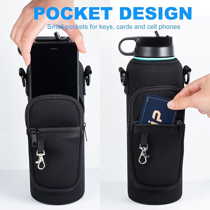Water Bottle Holder with Strap for Hydroflask 32oz 40oz, Carrier Sling Bag with Phone Pocket Sleeve for Men Women Hiking Camping Travelling（Pink 40oz）