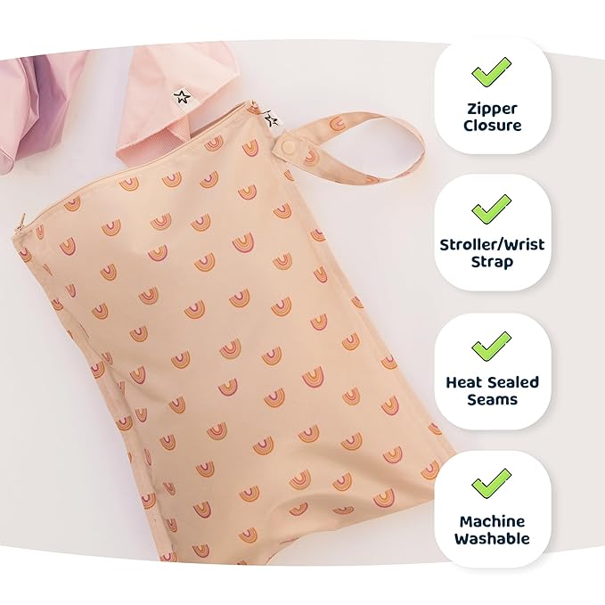 Tiny Twinkle Mess-Proof Waterproof Wet Dry Bag | 2-Pack Reusable Wet Bags for Swimsuits & Baby Clothes | Leakproof Wet Bag for Travel & Diaper Changes for Baby (Space, Ice Blue)