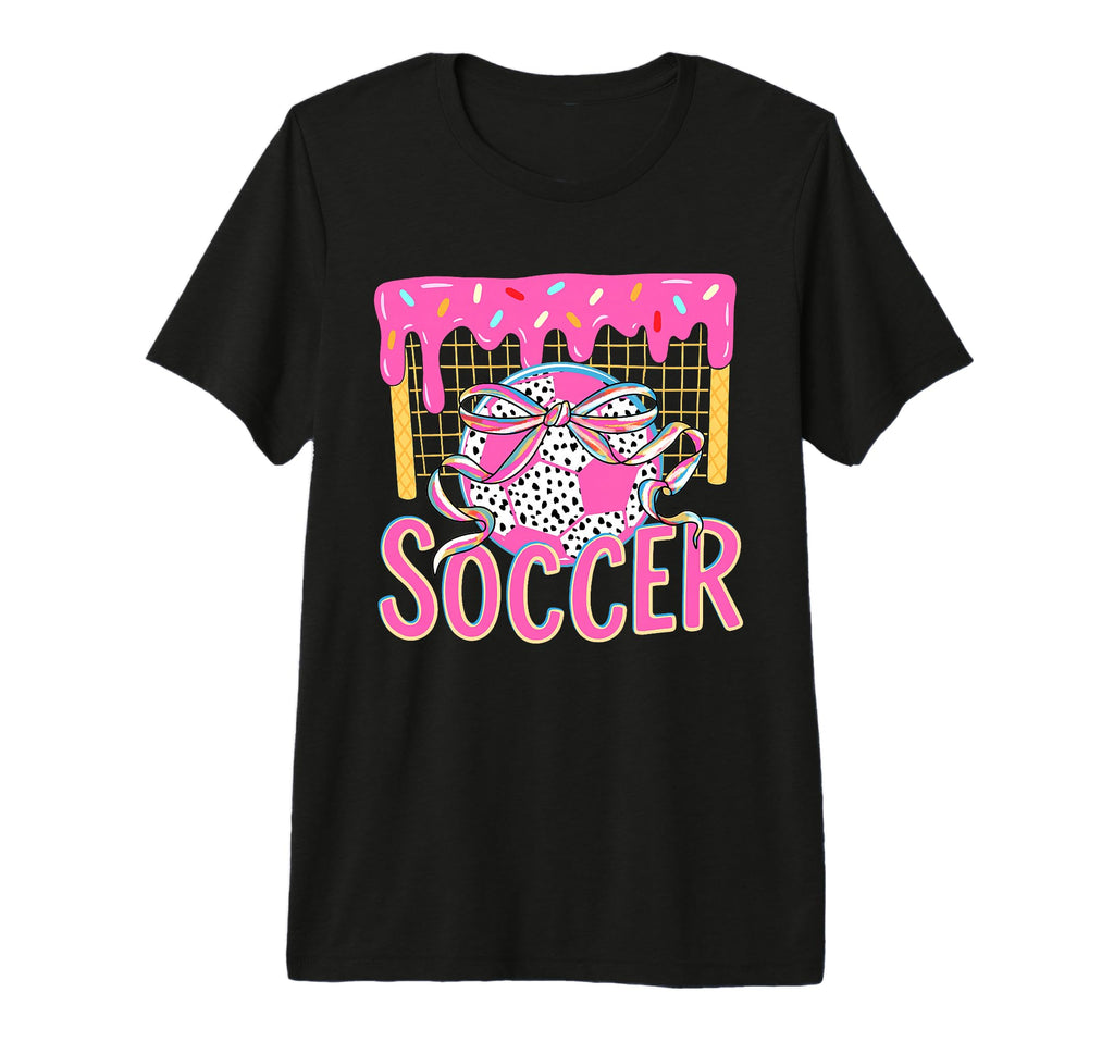 Girly Soccer Coquette Bow Ice Cream Drip T-Shirt - Custom Art Print Unisex