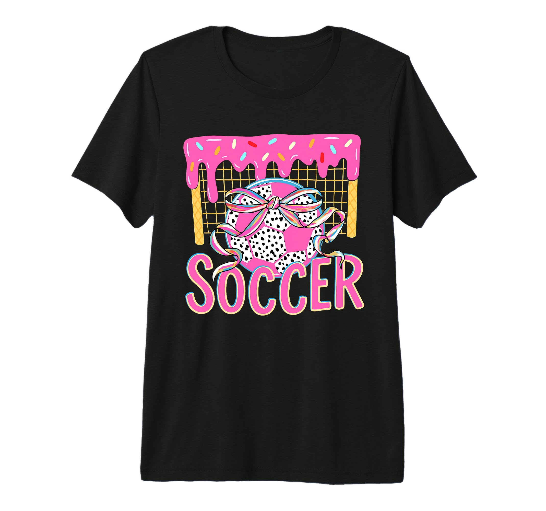 Girly Soccer Coquette Bow Ice Cream Drip T-Shirt - Custom Art Print Unisex