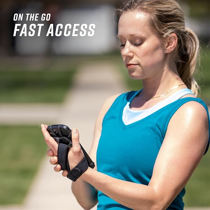 Noxgear Hand Held Phone Holder - Handheld Grip Phone Holder with Key Fob & Card Slot for Running, Jogging & Working Out - Compatible with All Phones - Machine Washable (Raspberry, Right Hand)