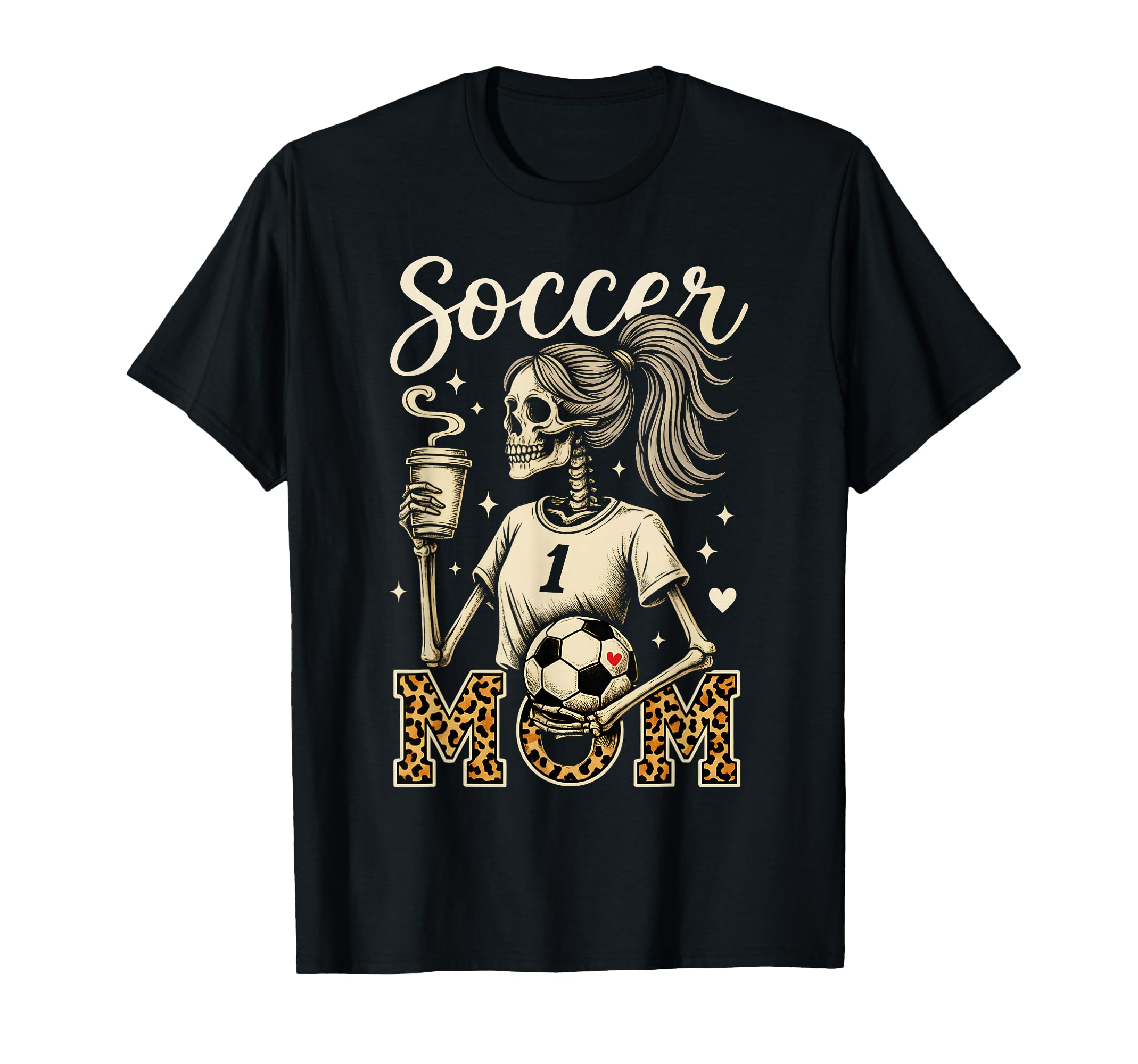 Soccer Mom Skeleton Coffee Leopard T-Shirt - Graphic Print for Adults