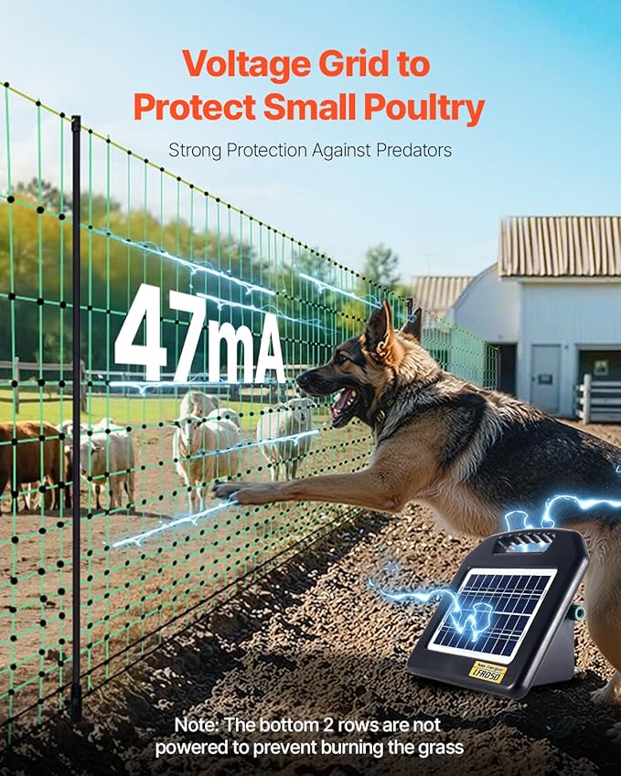 VEVOR Electric Fence Netting, 50" H x 164' L, Livestock Net Fencing with Posts & Stakes, Portable Mesh Nets for Goats, Sheep, Deer, Hogs, Dogs, Electric Fencing for Backyards, Gardens, Farms, Ranches