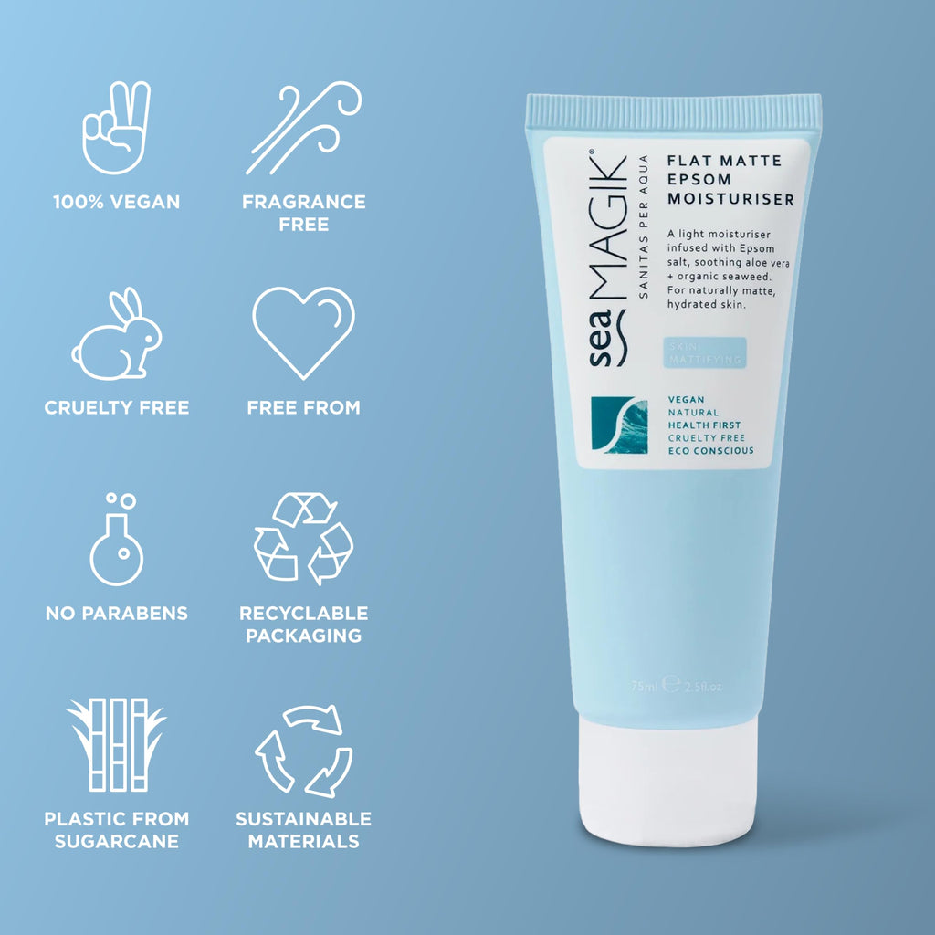 Dead Sea Spa Magik Flat Matte Epsom Moisturiser - Natural Skincare for Oily Skin, 75ml