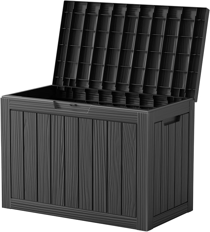 45 Gallon Waterproof Outdoor Storage Box,Resin Deck Box,Lockable Outside Storage Box Container for Patio Furniure,Garden,Tools (45 Gallon,Black)