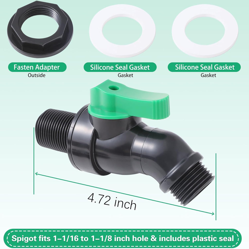 Plastics Rain Barrel Spigot, High Flow Valve Core, Large Flow Water Tank Faucet,3/4 NPS Inlet x 3/4 GHT Outlet Bulkhead Valve for Outdoor Plastic Bucket rainwater Drum Container Downspout Collector in