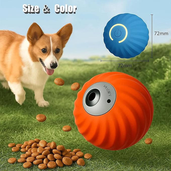 Zoomie Buddy 2.0, Zoomie Buddy for Dogs, 2 in 1 Smart Touch Interactive Dog Balls ＆ Pet Feeder, 2.83" Diameter, Suitable for Small/Medium Dogs, with Fruit Plush Cover (Blue+Orange, Bayberry)