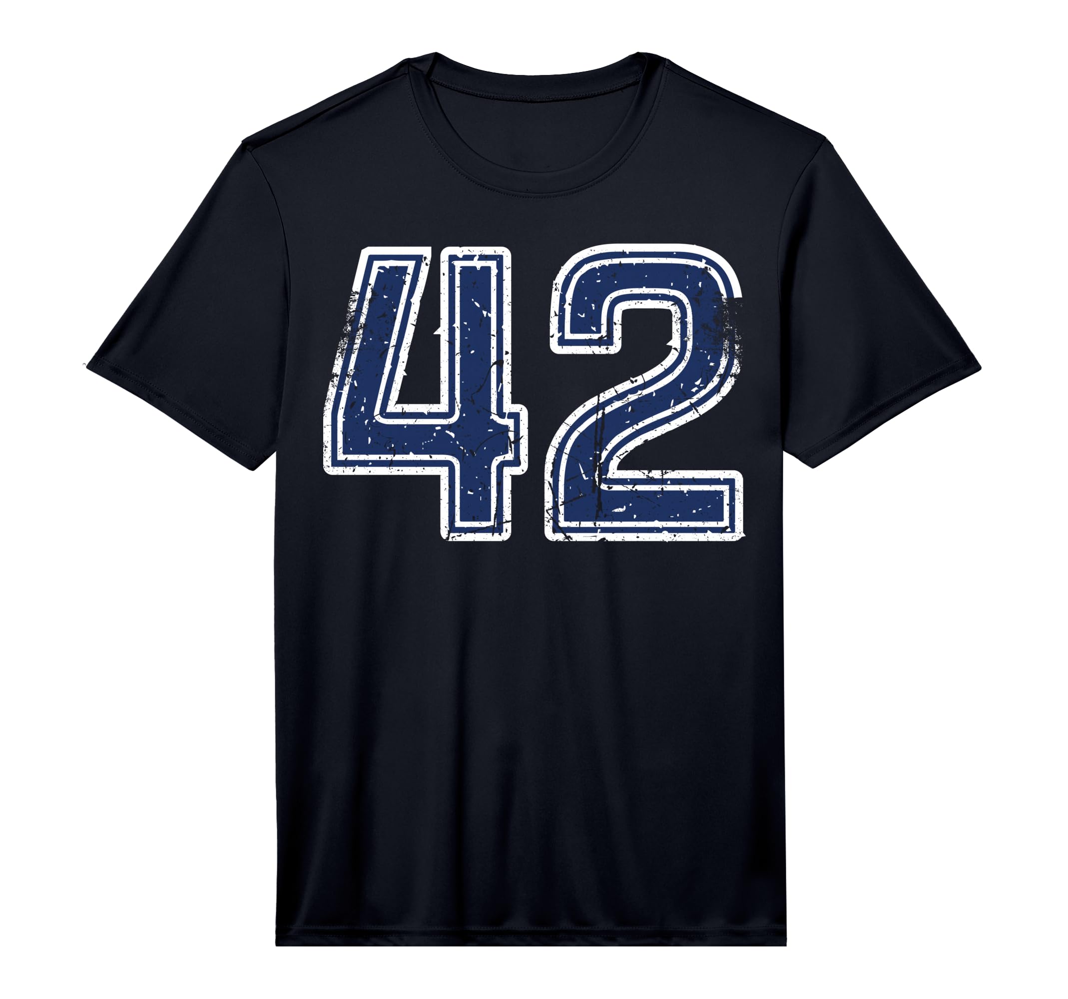 Distressed Number 42 Sport Blue Varsity T-Shirt - Graphic Print for Adults