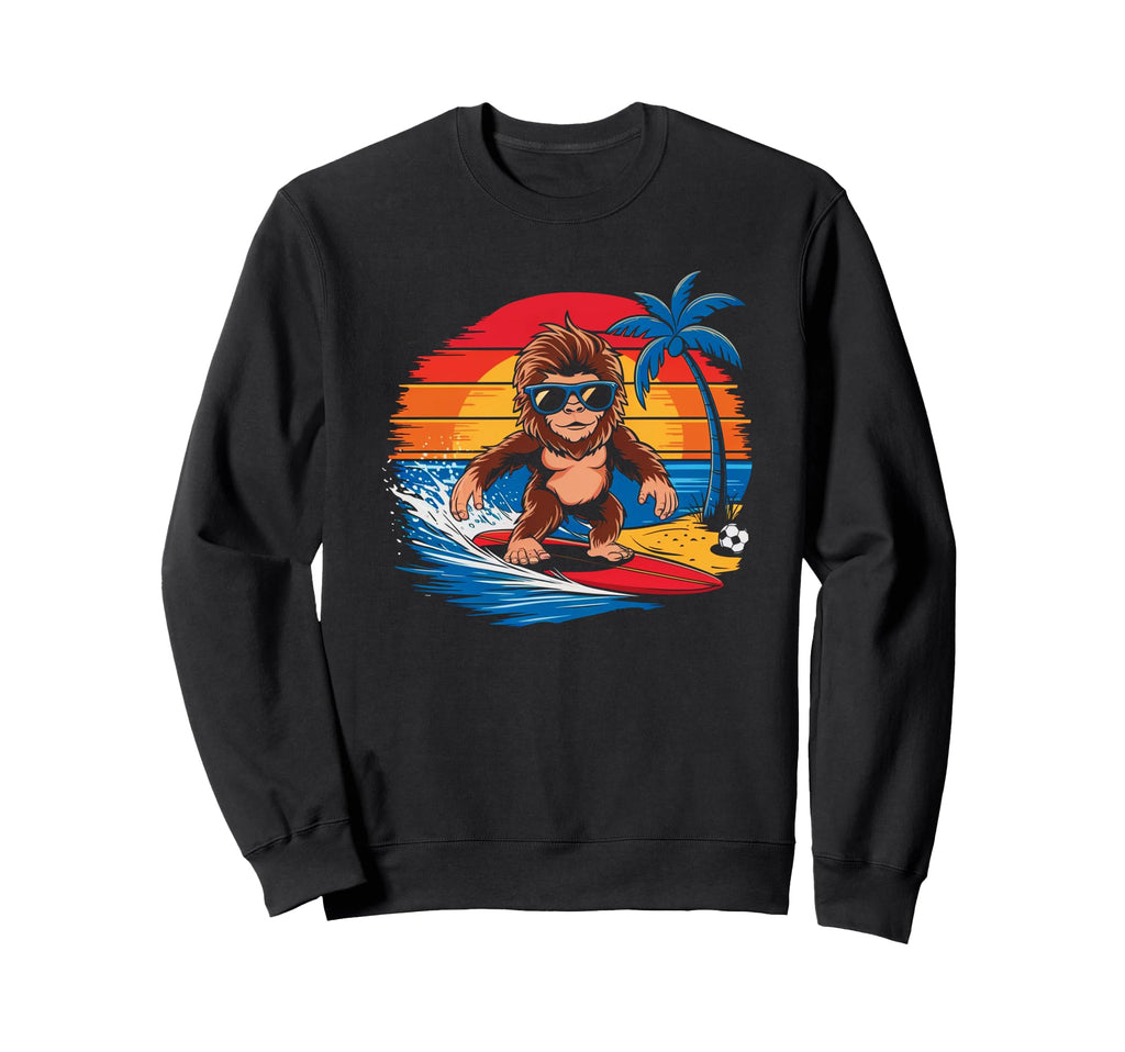 Funny Bigfoot Surfing Sunglasses Sweatshirt - Custom Art Print for Adults
