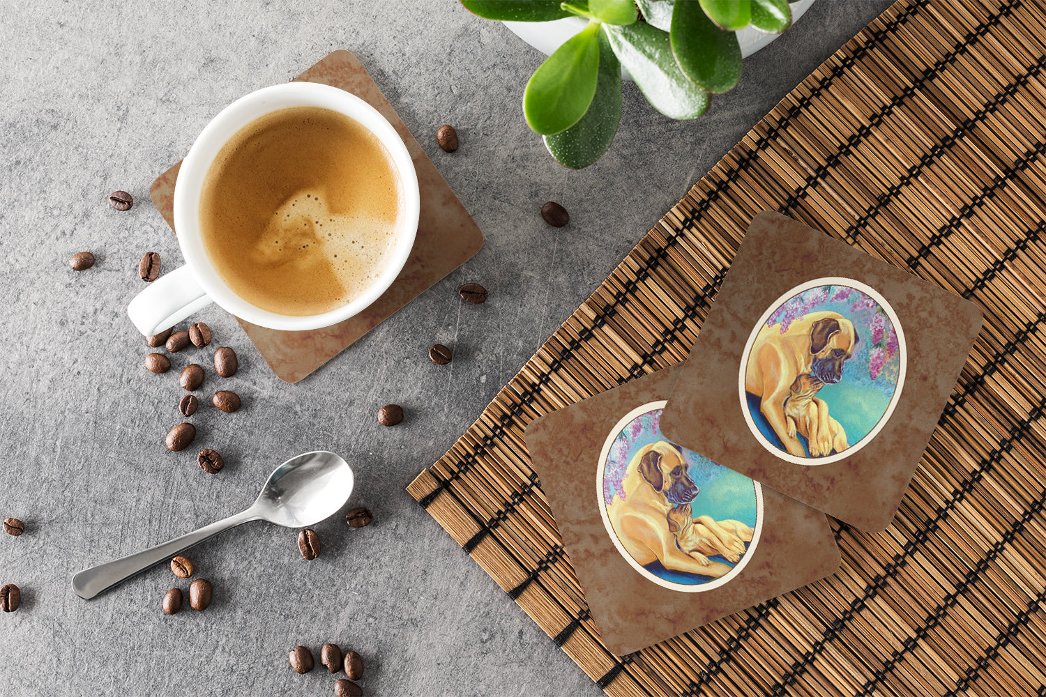 Great Dane and puppy Foam Coasters Set of 4 Cup Coasters for Indoor Outdoor, Tabletop Protection, Anti Slip, Mouse pad Material