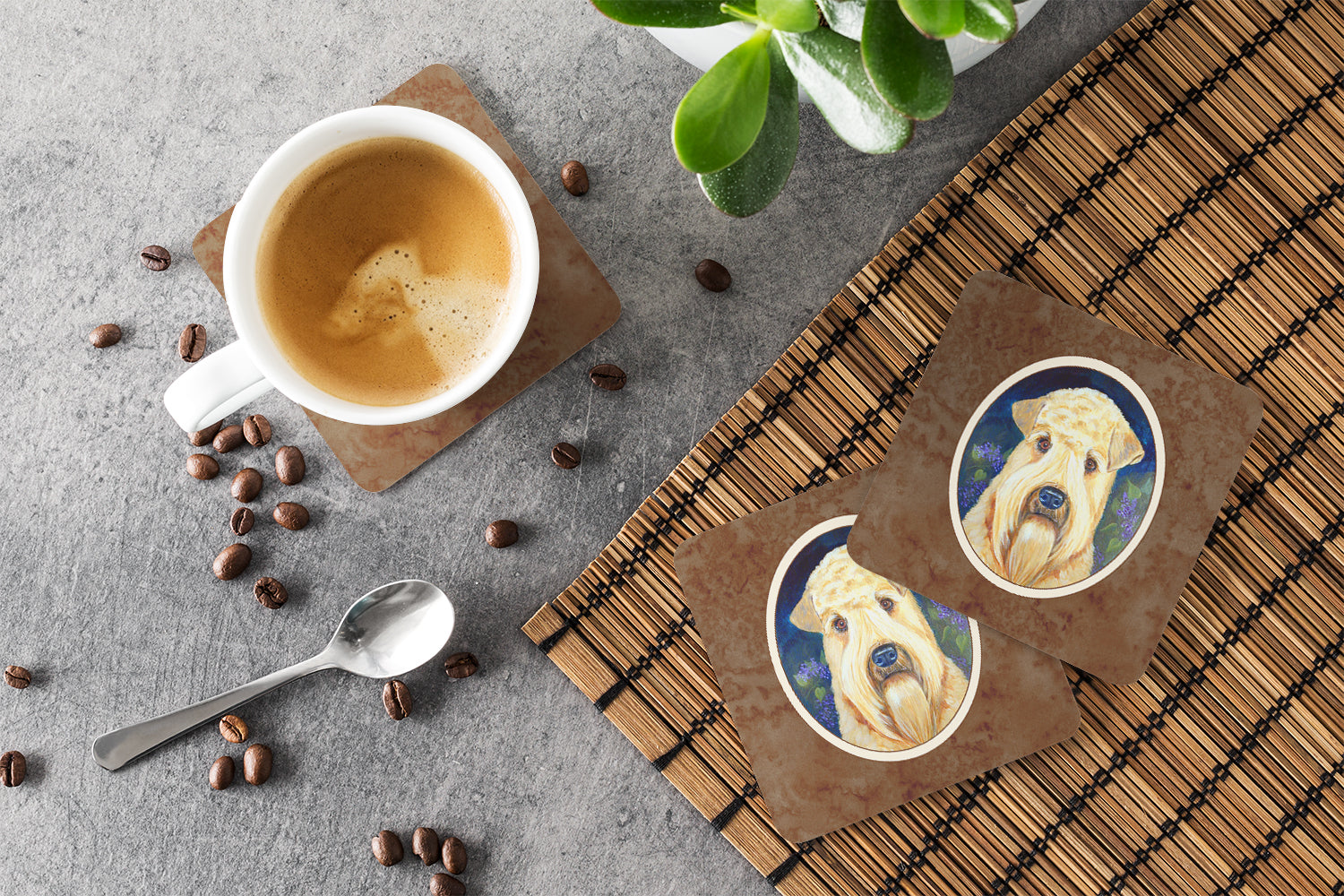 Wheaten Terrier Soft Coated Foam Coasters Set of 4 Cup Coasters for Indoor Outdoor, Tabletop Protection, Anti Slip, Mouse pad Material
