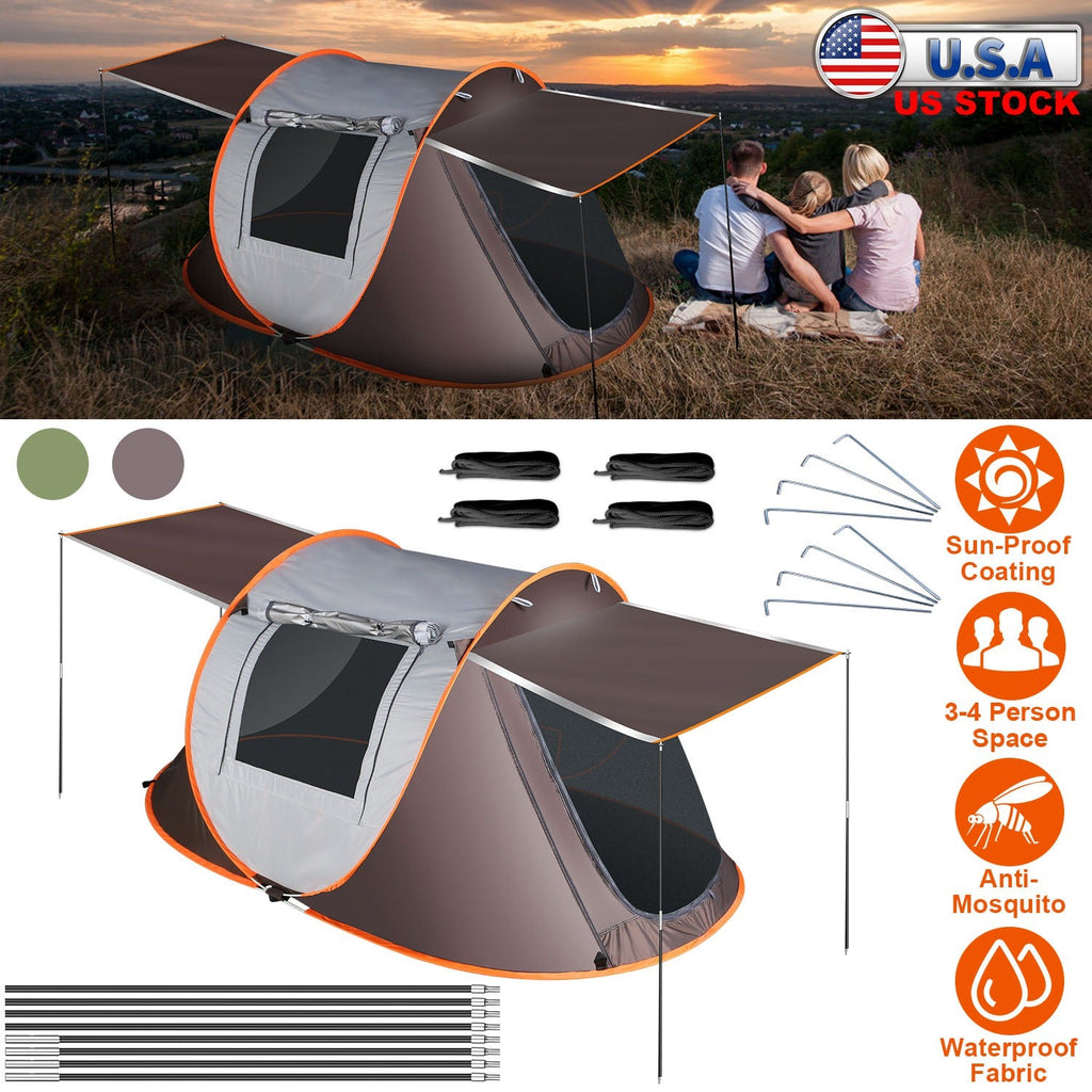 3-4 Person Pop Up Tent Automatic Setup Camping Tent Waterproof Instant Setup Tent with 2 Mosquito Net Windows Carrying Bag for Hiking Climbing Adventu