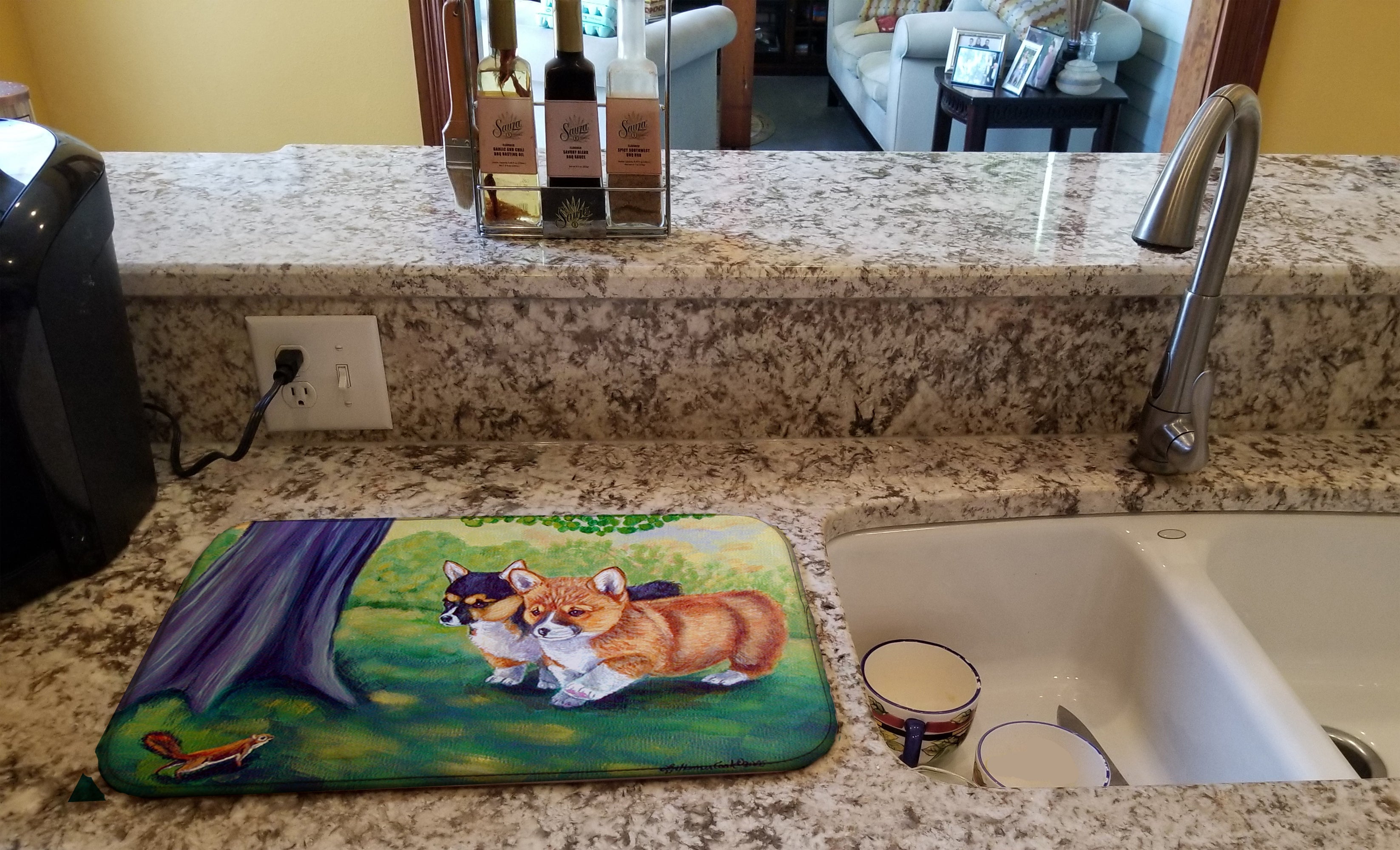 Corgi Dish Drying Mat Absorbent Dish Drying Mat Pad for Kitchen Counter Dish Drainer Mat for Countertop, 14 x 21", Multicolor