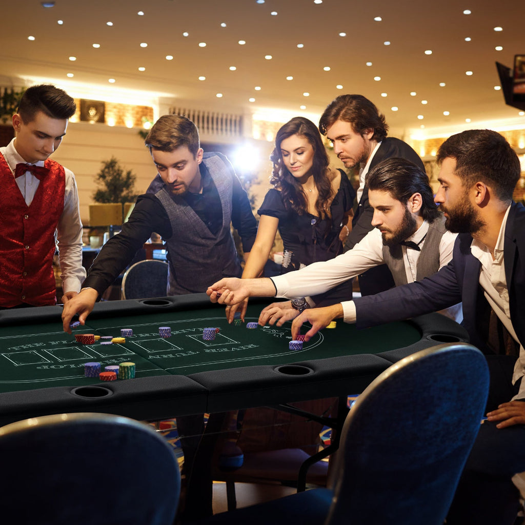 72 Inch Foldable Poker Table for 8 Players Portable Oval Card Board Game Table-Green