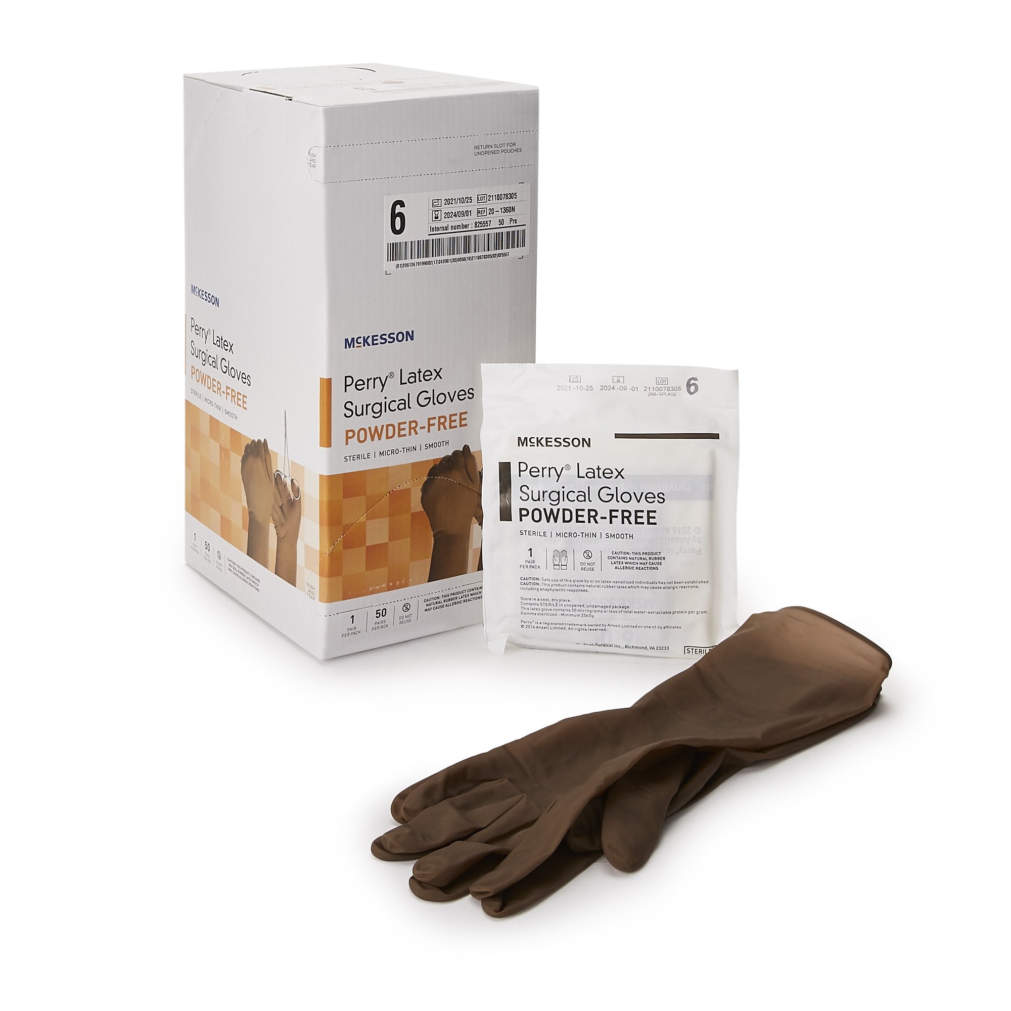 McKesson Perry® Latex Surgical Glove, Size 6, Brown 20-1360N