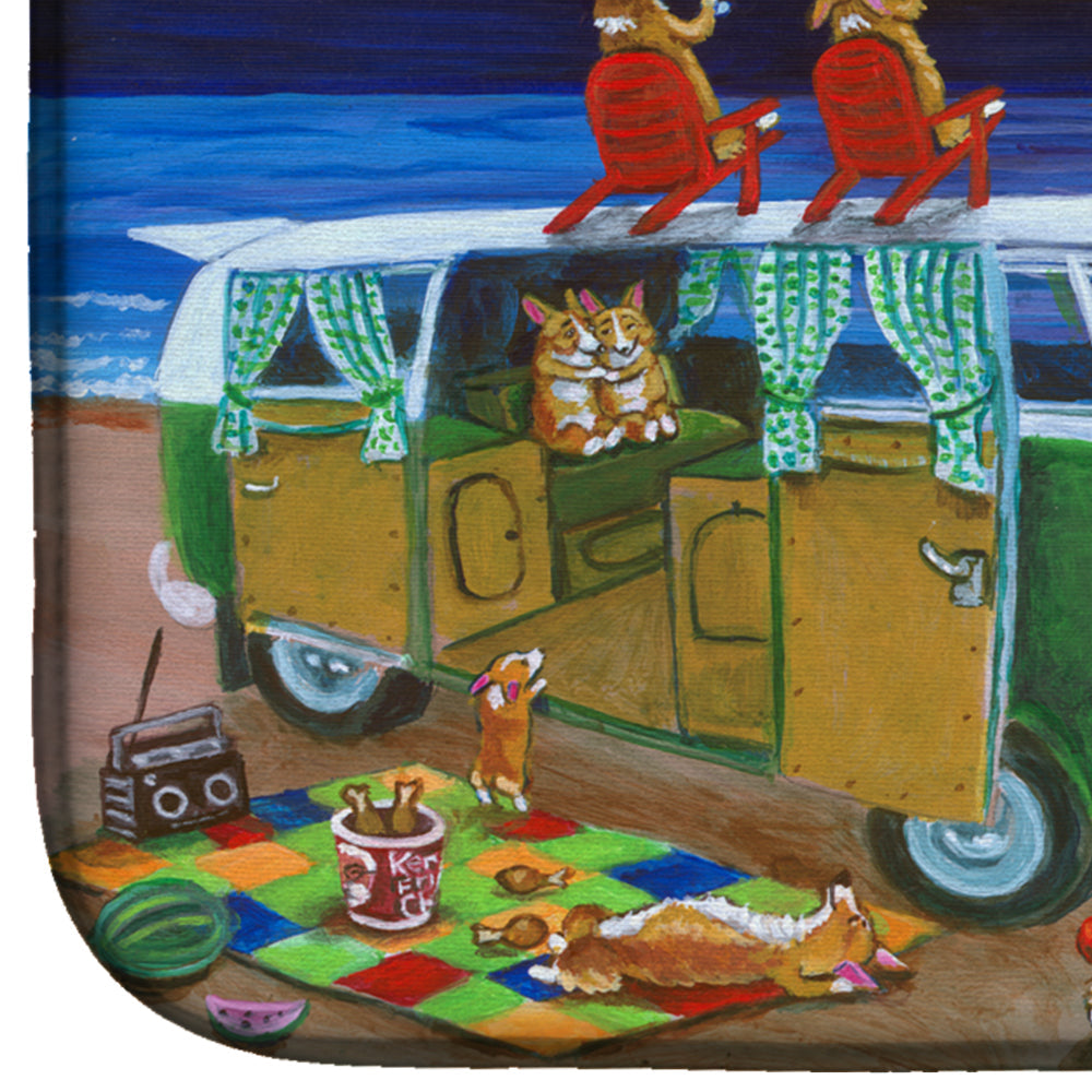 Corgi Beach Party Volkswagon Bus Fireworks Dish Drying Mat Absorbent Dish Drying Mat Pad for Kitchen Counter Dish Drainer Mat for Countertop, 14 x 21", Multicolor
