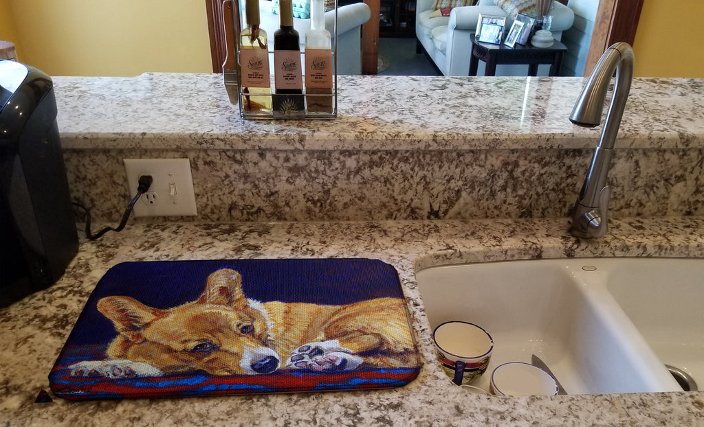 Corgi Birth of Venus Dish Drying Mat Absorbent Dish Drying Mat Pad for Kitchen Counter Dish Drainer Mat for Countertop, 14 x 21", Multicolor