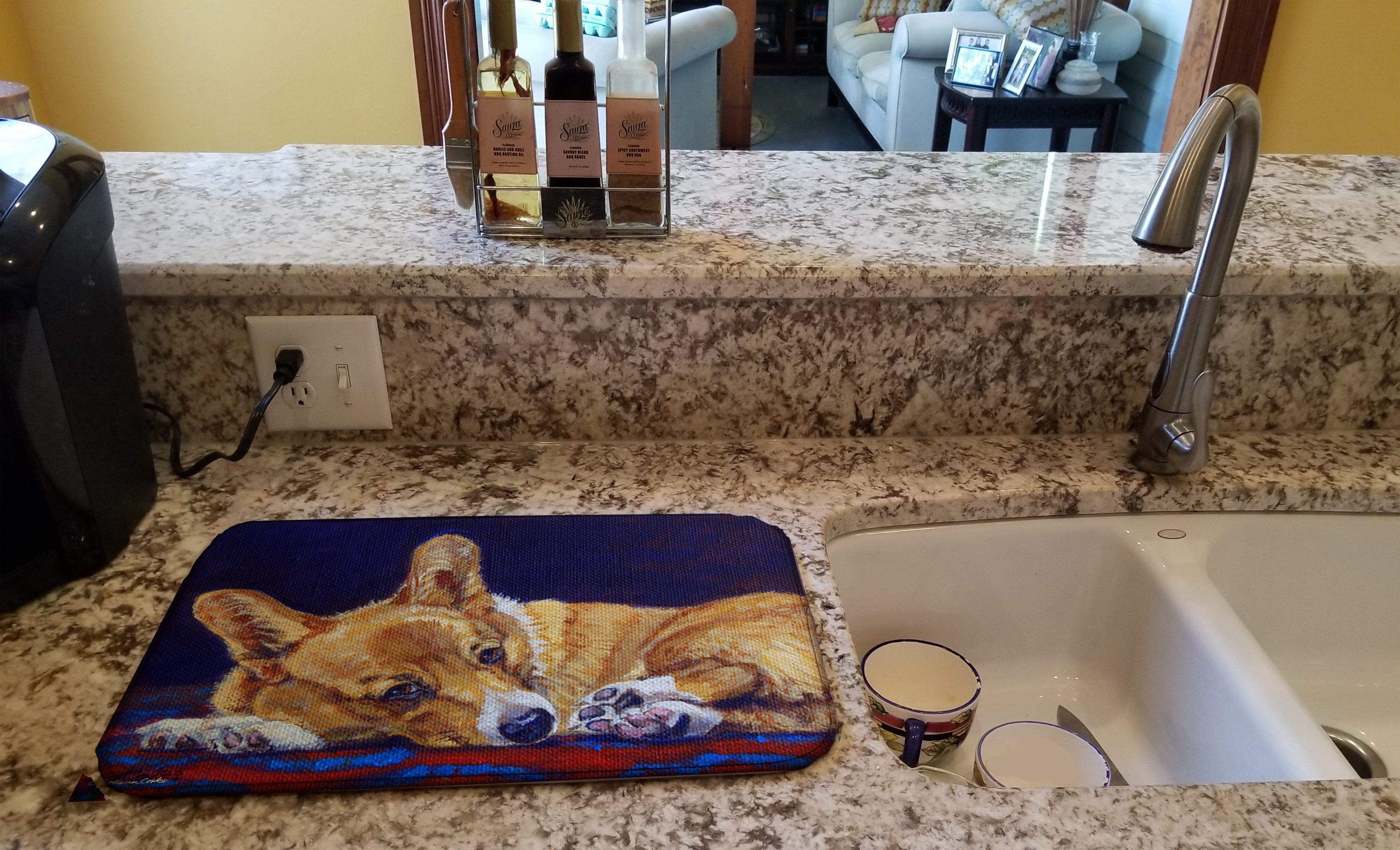 Corgi Birth of Venus Dish Drying Mat Absorbent Dish Drying Mat Pad for Kitchen Counter Dish Drainer Mat for Countertop, 14 x 21", Multicolor