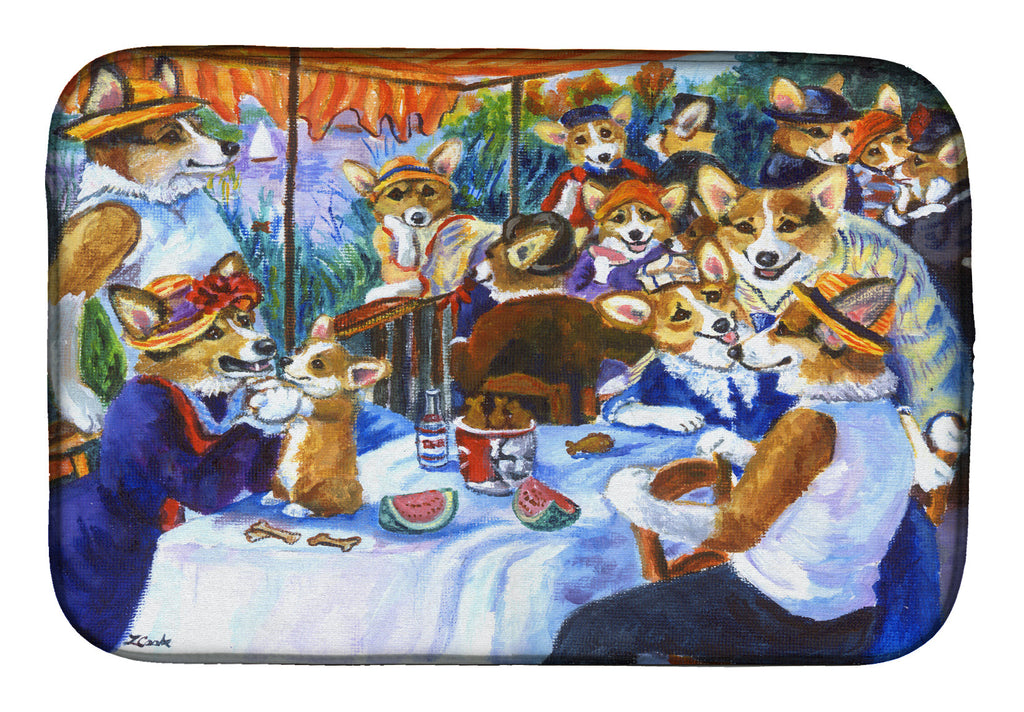 Corgi Boating Party Dish Drying Mat Absorbent Dish Drying Mat Pad for Kitchen Counter Dish Drainer Mat for Countertop, 14 x 21", Multicolor