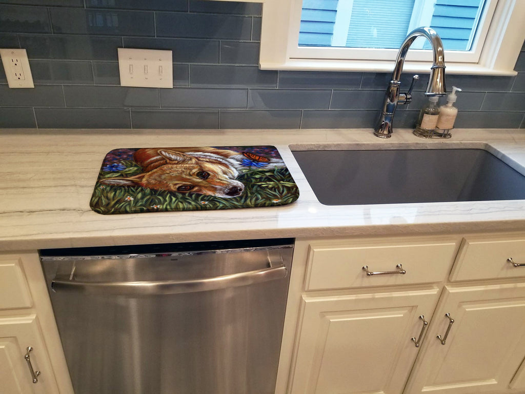 Corgi Pastel Butterfly Dish Drying Mat Absorbent Dish Drying Mat Pad for Kitchen Counter Dish Drainer Mat for Countertop, 14 x 21", Multicolor