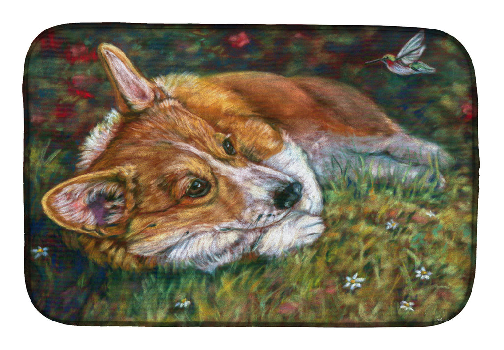 Corgi Pastel Hummingbird Dish Drying Mat Absorbent Dish Drying Mat Pad for Kitchen Counter Dish Drainer Mat for Countertop, 14 x 21", Multicolor