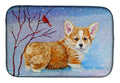 Corgi Pup Snow Cardinal Dish Drying Mat Absorbent Dish Drying Mat Pad for Kitchen Counter Dish Drainer Mat for Countertop, 14 x 21", Multicolor