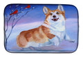 Corgi Snow Cardinal Dish Drying Mat Absorbent Dish Drying Mat Pad for Kitchen Counter Dish Drainer Mat for Countertop, 14 x 21", Multicolor