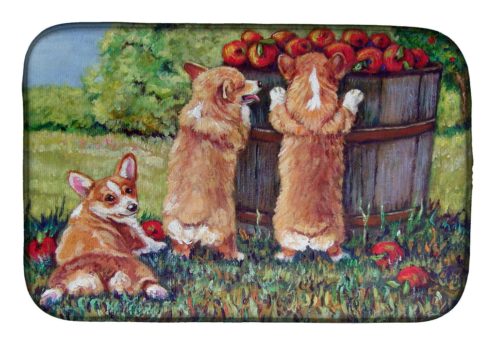 Apple Helper Corgis Dish Drying Mat Absorbent Dish Drying Mat Pad for Kitchen Counter Dish Drainer Mat for Countertop, 14 x 21", Multicolor