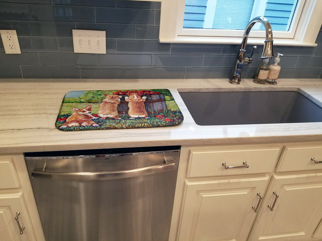 Apple Helper Corgis Dish Drying Mat Absorbent Dish Drying Mat Pad for Kitchen Counter Dish Drainer Mat for Countertop, 14 x 21", Multicolor