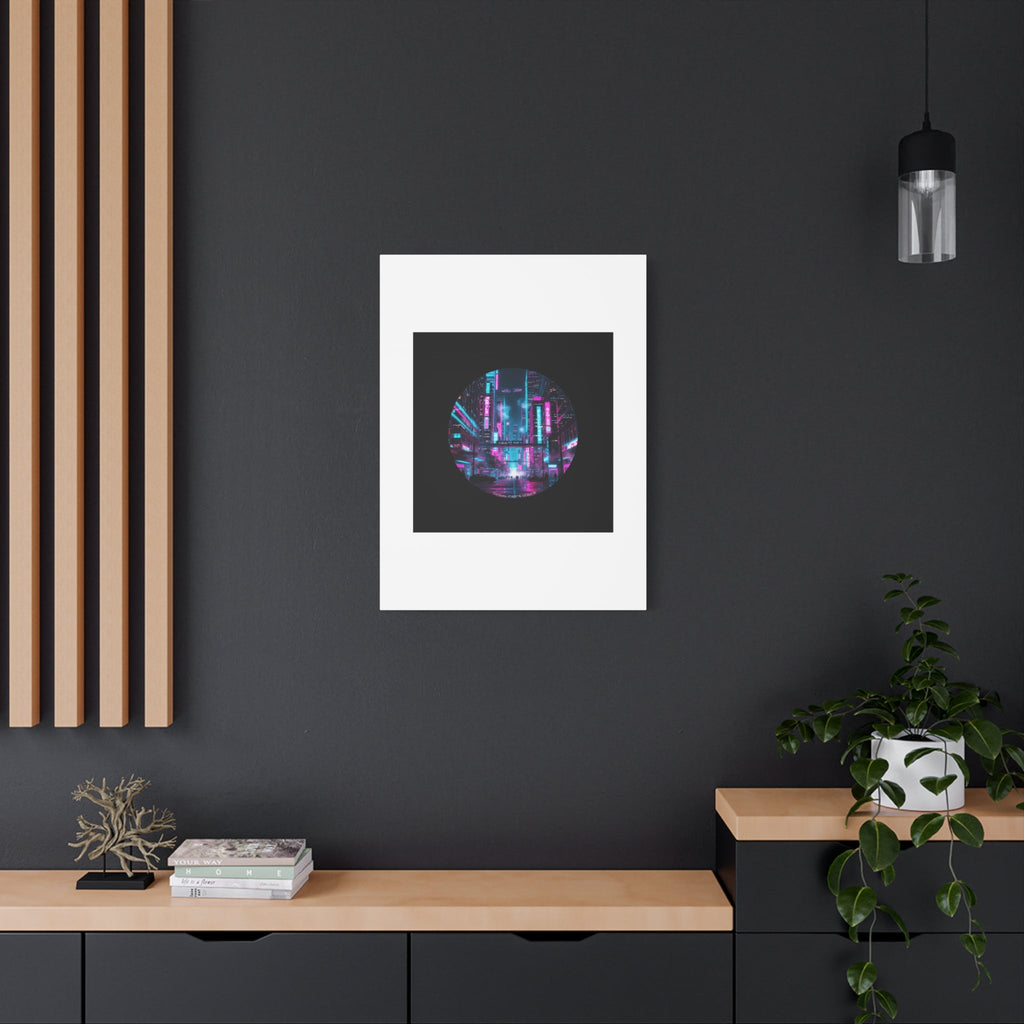 Neon Cyberpunk Cityscape Canvas | synthwave skyline, future city art