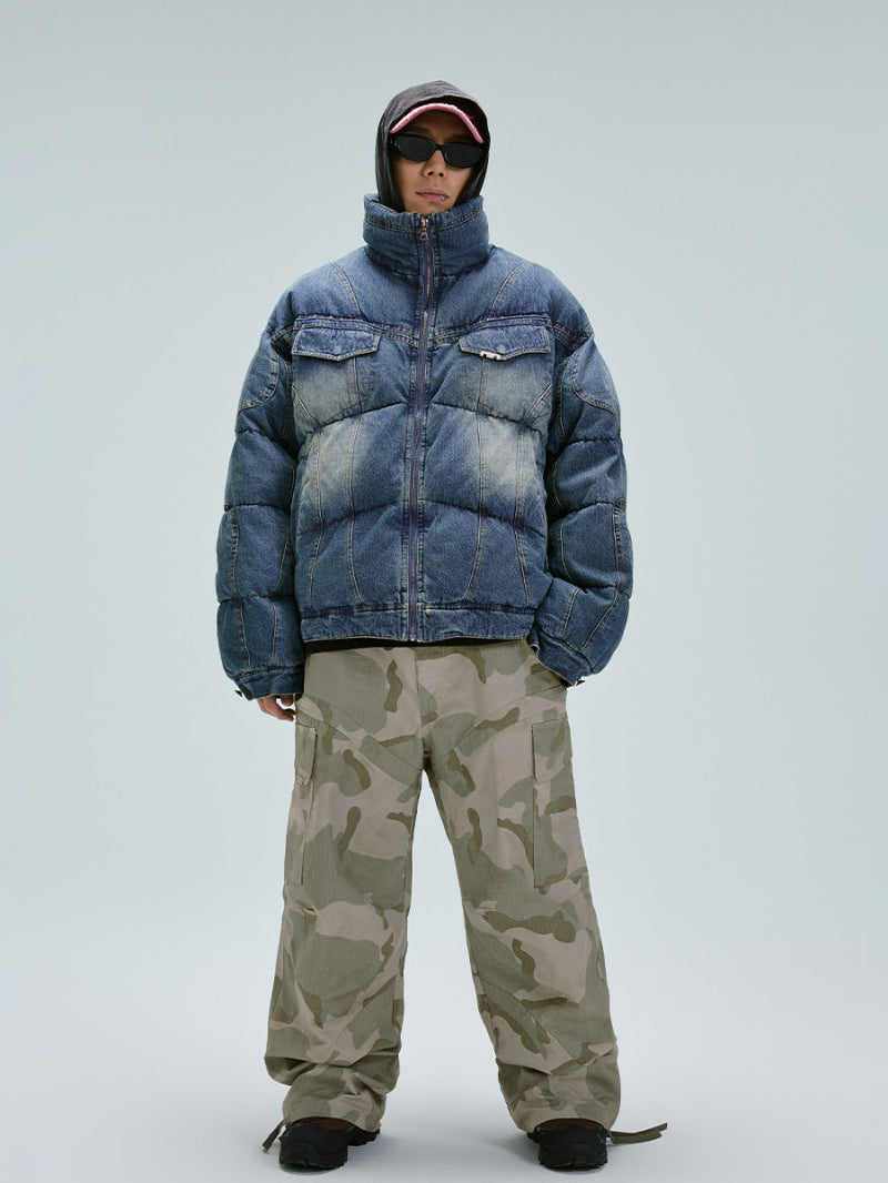 Loose-fit Cotton-padded Jacket With A Washed Vintage Look Roomy Padded Denim Coat For Extra Warmth