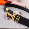 Hermès Men's Black Leather Belt with Iconic 'H' Gold Buckle - Timeless Luxury Accessory