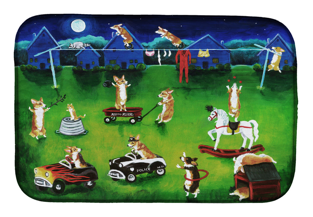 Corgi Backyard Circus Dish Drying Mat Absorbent Dish Drying Mat Pad for Kitchen Counter Dish Drainer Mat for Countertop, 14 x 21", Multicolor