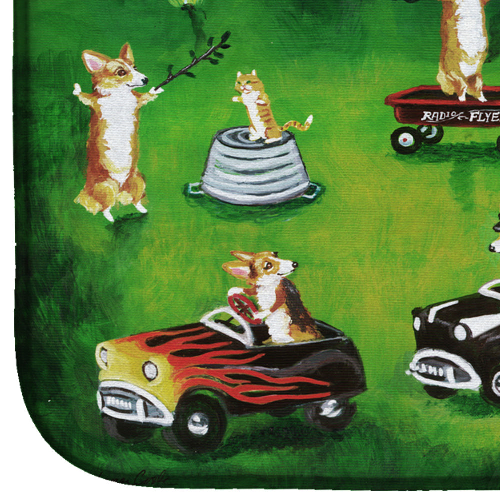 Corgi Backyard Circus Dish Drying Mat Absorbent Dish Drying Mat Pad for Kitchen Counter Dish Drainer Mat for Countertop, 14 x 21", Multicolor