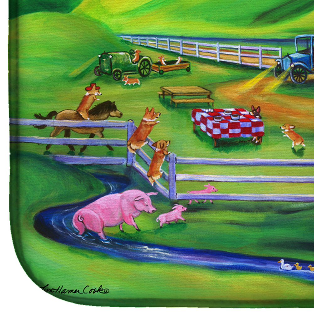 Corgi Barn Dance Dish Drying Mat Absorbent Dish Drying Mat Pad for Kitchen Counter Dish Drainer Mat for Countertop, 14 x 21", Multicolor