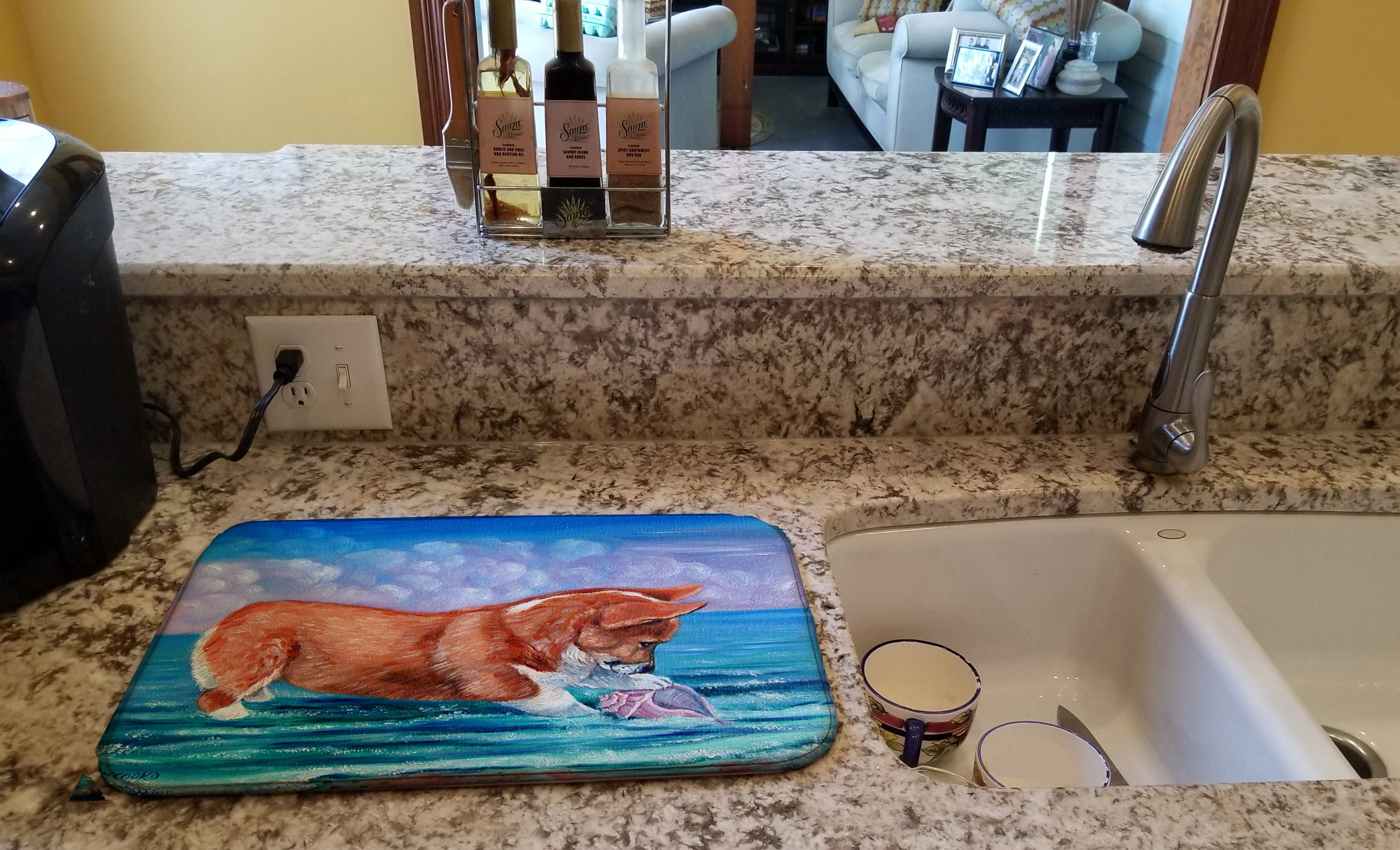 Corgi Sea Shell Find Dish Drying Mat Absorbent Dish Drying Mat Pad for Kitchen Counter Dish Drainer Mat for Countertop, 14 x 21", Multicolor