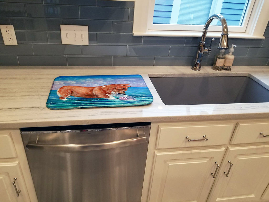 Corgi Sea Shell Find Dish Drying Mat Absorbent Dish Drying Mat Pad for Kitchen Counter Dish Drainer Mat for Countertop, 14 x 21", Multicolor