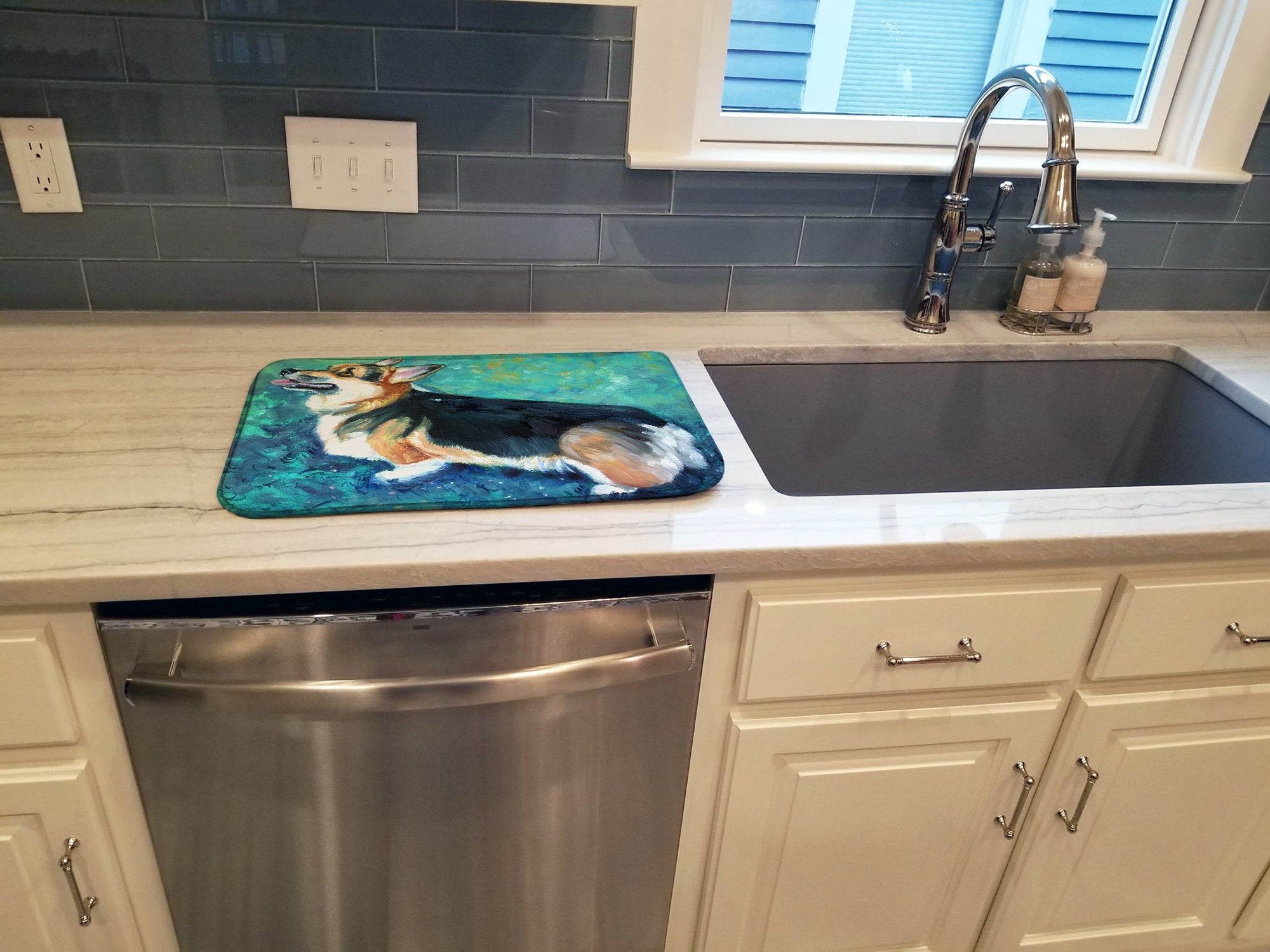 Corgi Pembroke Dish Drying Mat Absorbent Dish Drying Mat Pad for Kitchen Counter Dish Drainer Mat for Countertop, 14 x 21", Multicolor