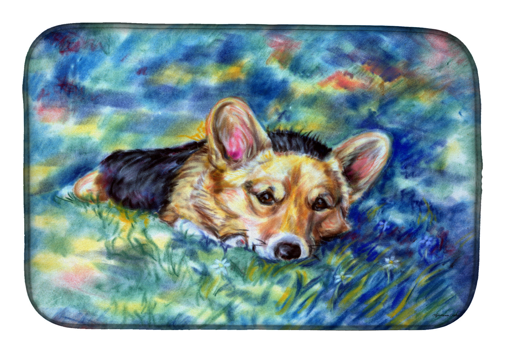 Corgi Tuckered Out Dish Drying Mat Absorbent Dish Drying Mat Pad for Kitchen Counter Dish Drainer Mat for Countertop, 14 x 21", Multicolor