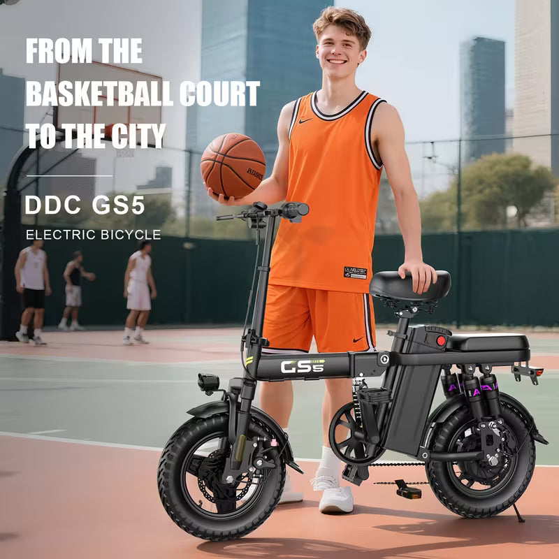 740W Electric Bike For Adults, 20MPH Full Shock Absorption Comfortable Riding, 48V10AH/15Ah, 10-35Miles Folding Ebike, 14'' Tubeless Off-road Tire, City Commuter Battery Optional