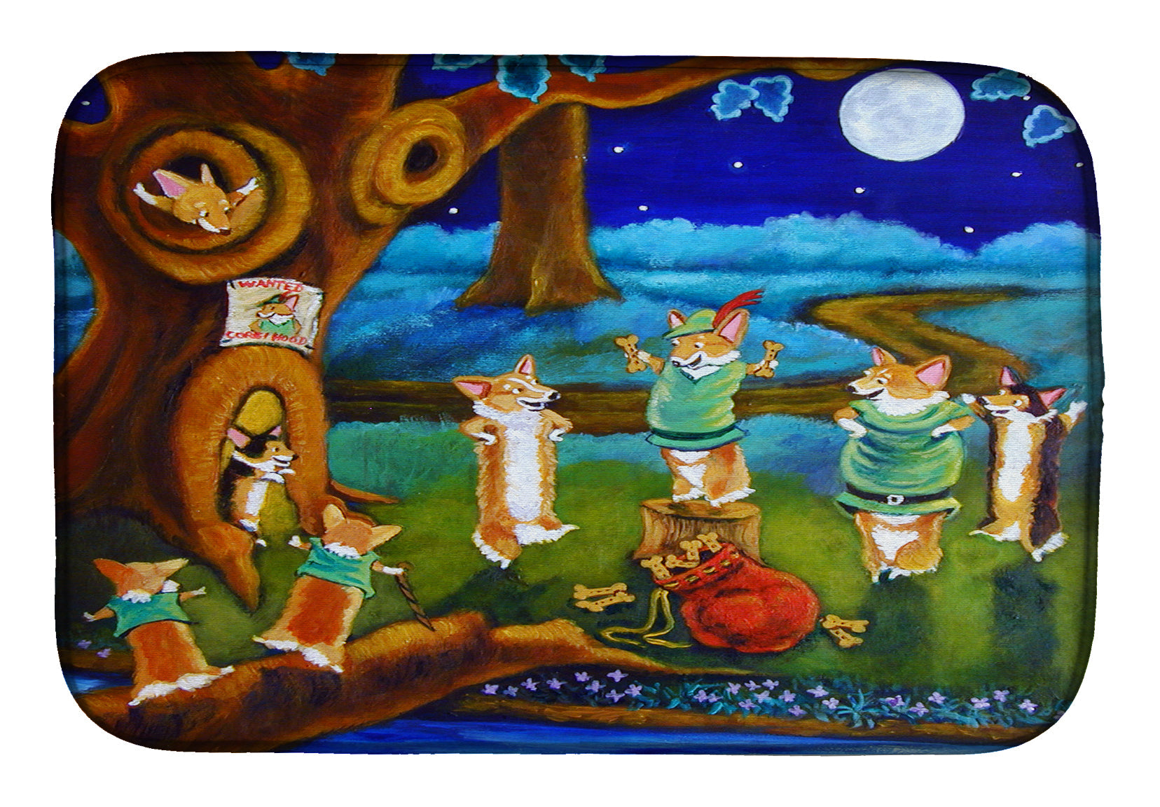 Corgi Robin Hood Dish Drying Mat Absorbent Dish Drying Mat Pad for Kitchen Counter Dish Drainer Mat for Countertop, 14 x 21", Multicolor