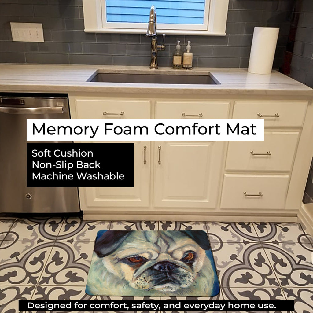 Pug in Thought Memory Foam Kitchen Mat Machine Washable Anti-Fatigue Cushion Comfort Bath or Kitchen Rug