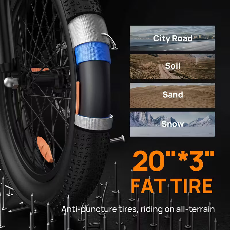 Electric Bike 745W Peak Motor & 48V 13Ah Battery - 60-Mile Range