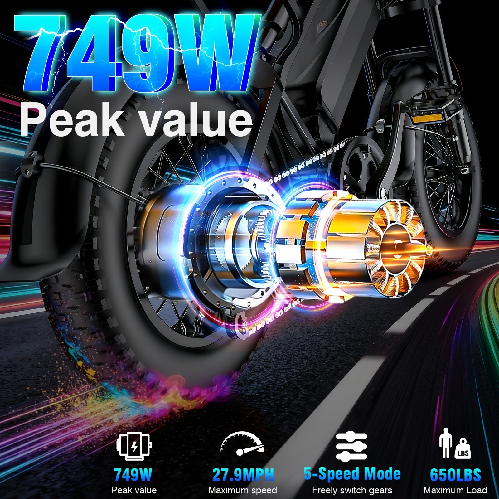 749W 27.9MPH All-Terrain Electric Mountain Bike For Adults -16" Heavy-Duty Alloy Steel Frame, 5-Speed 48V13A Removable Battery, Full Suspension & Disc Brakes, Capacity, 27.9MPH & 25-Mile Range, Foldable E-Bike With LCD Display