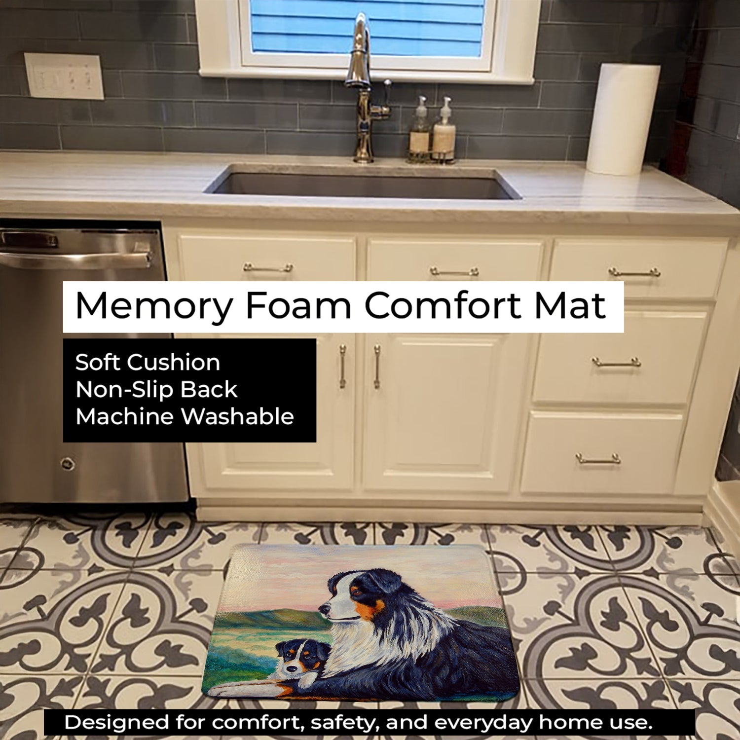 Australian Shepherd Memory Foam Kitchen Mat Machine Washable Anti-Fatigue Cushion Comfort Bath or Kitchen Rug