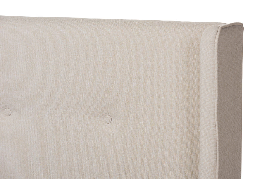 Baxton Studio Brooklyn Mid-Century Modern Walnut Wood Beige Fabric Queen Size Platform Bed