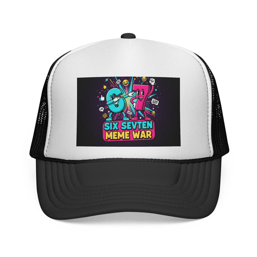 Trucker Cap - 'Six Seven Meme War' Colorful Retro Gaming Snapback