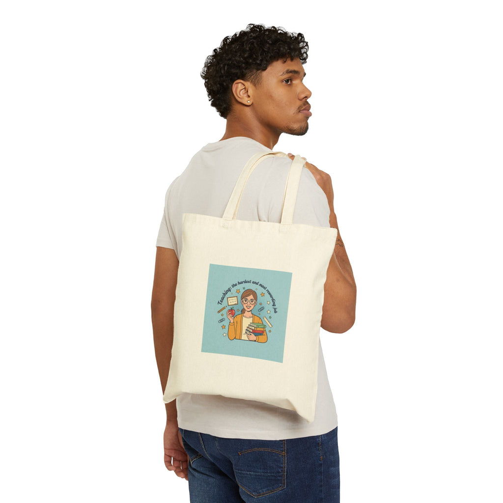 Teacher Life Illustration Tote | Classroom Pride, School Humor Cotton Canvas